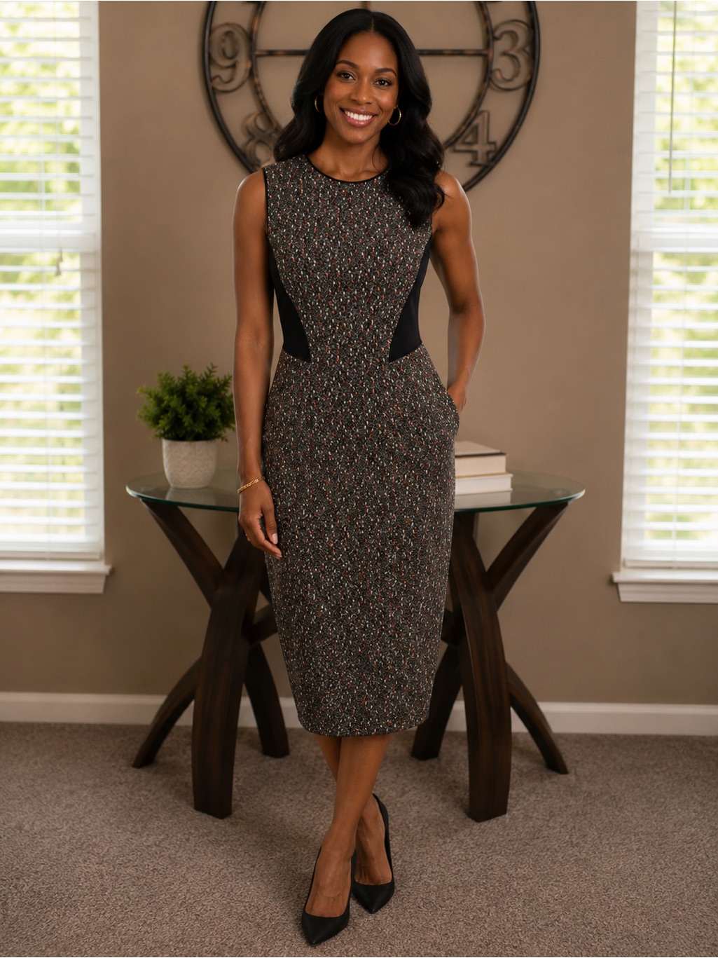 Lafayette 148 New York Elegant Black And Gray Sleeveless Dress Size 6 Nwt